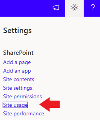 Access to your site usage from SharePoint settings
