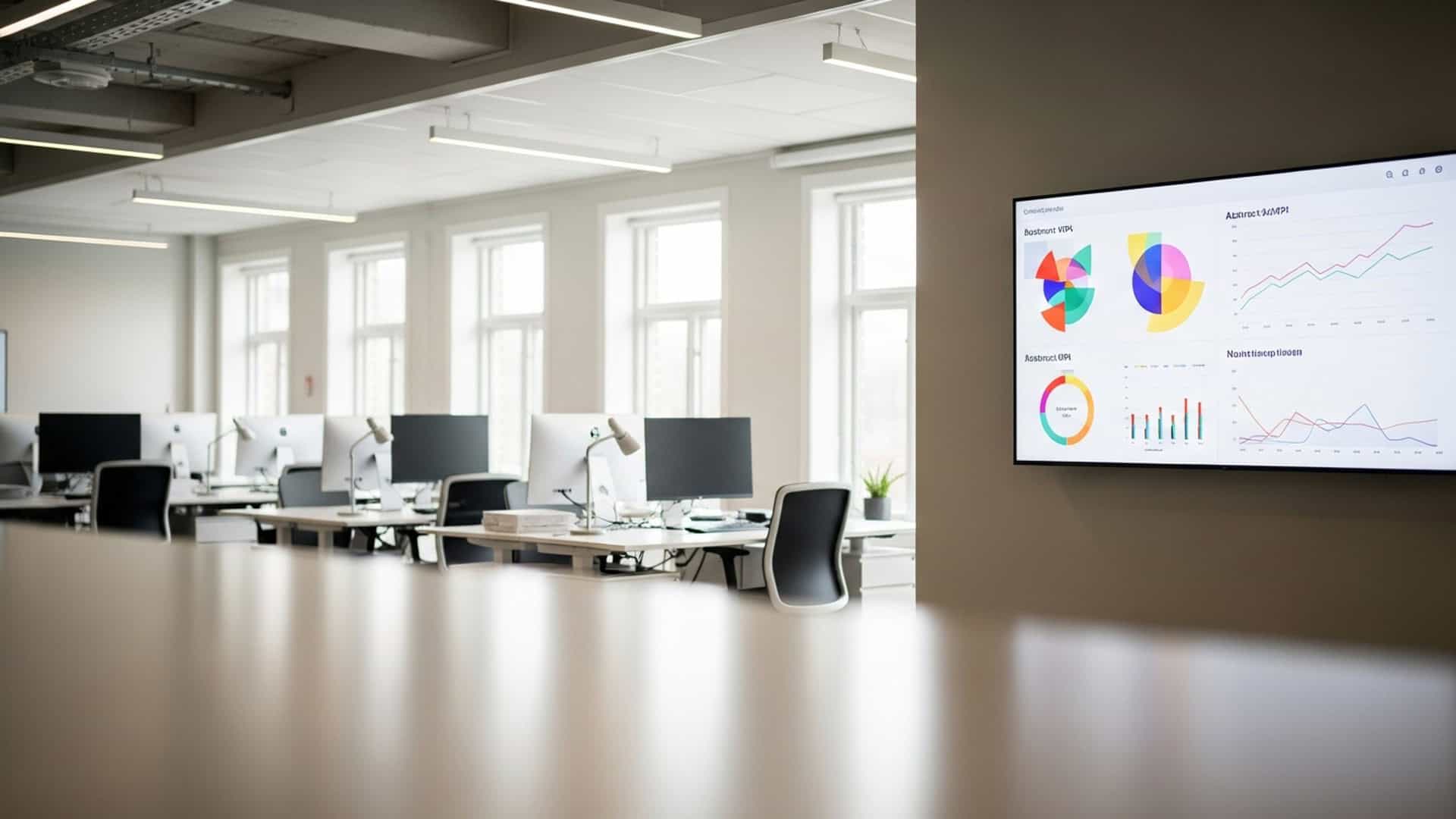Internal communication KPIs on a wall-mounted dashboard