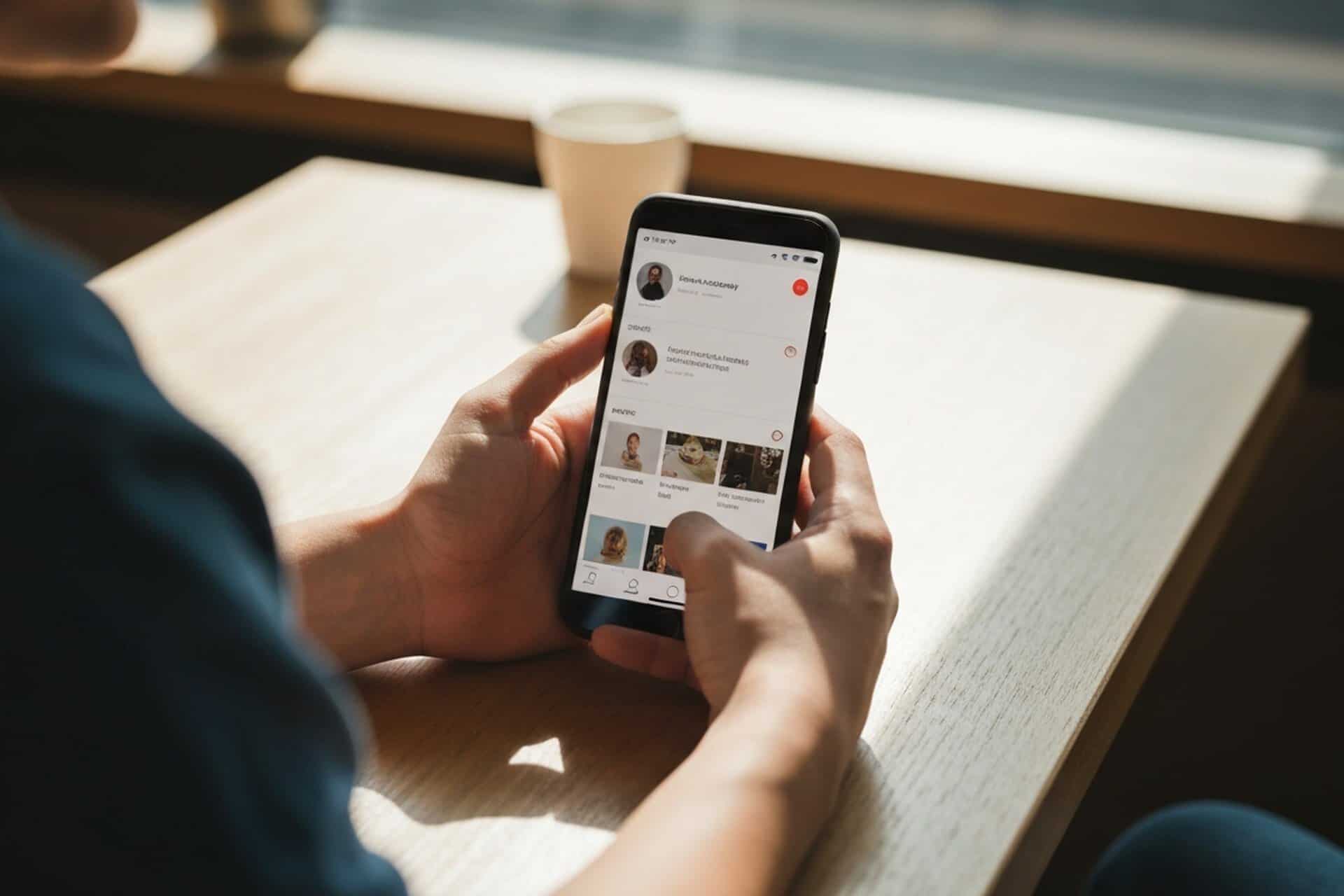 Person engaging with internal community feed on a mobile device