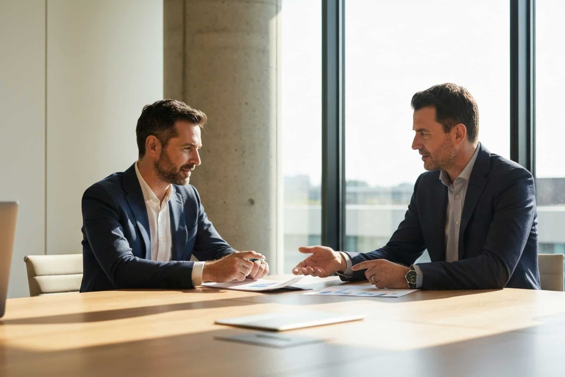 Executives discussing return on investment of internal communications