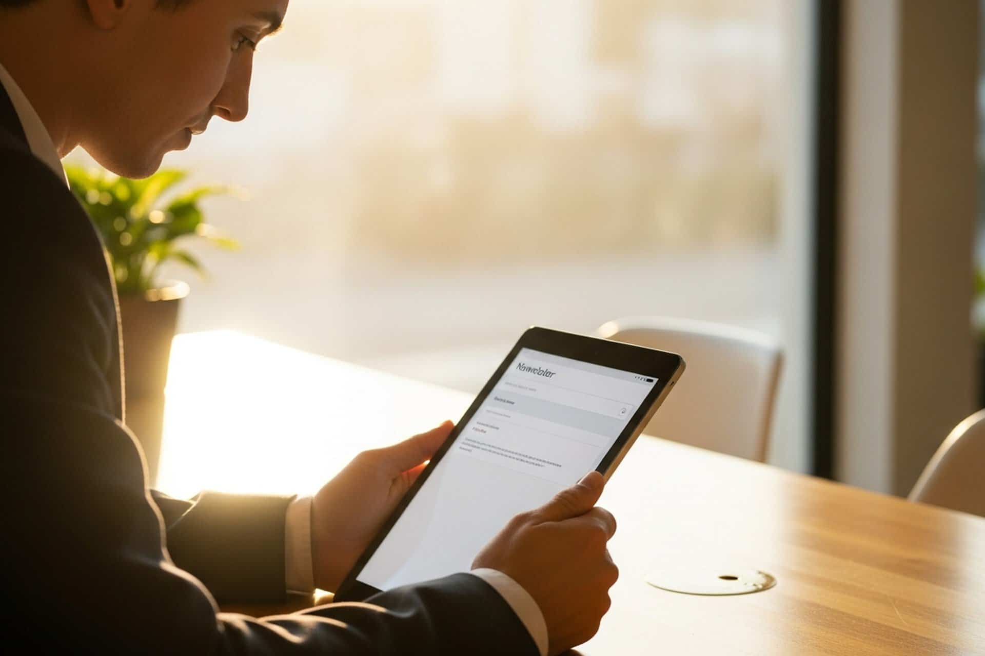 Internal newsletter metrics reviewed on a tablet