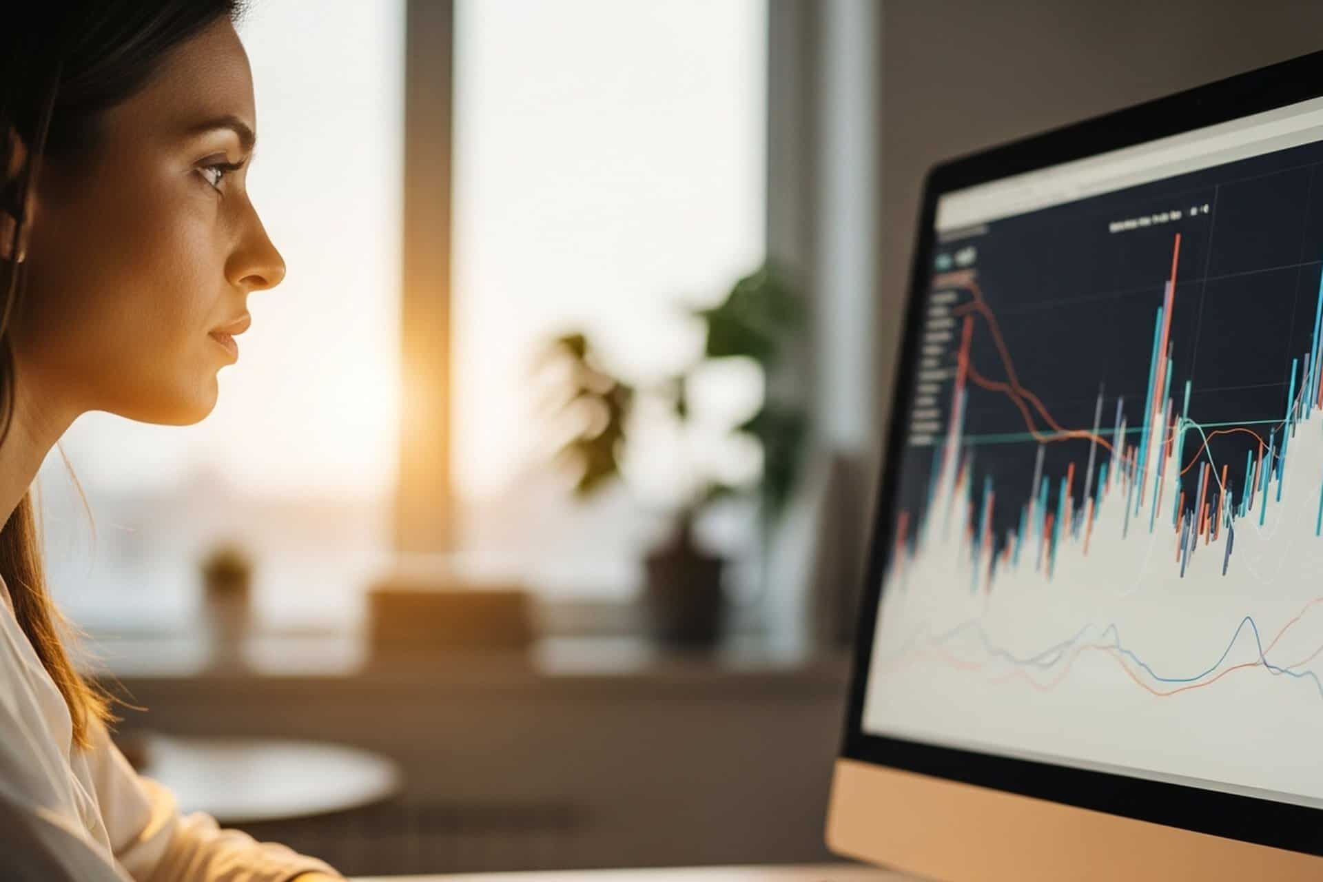 Internal communications benchmarks reviewed on a large monitor